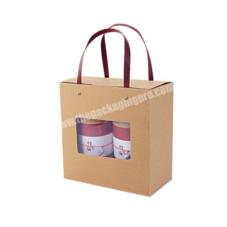 Cut out window brown Kraft Paper Packaging Box with handle