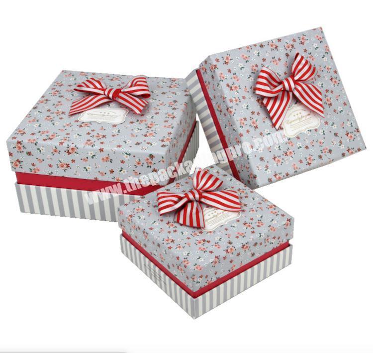 Cute Fancy Creative Paper Packaging Box Bow Cheap Decorative Paper Box Floral Pattern Square Paper Box For Gift