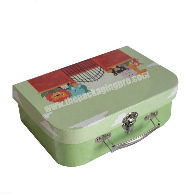 Cute Newest Wholesale Storage Box Foldable Cartoon Gift Box Suitcase Style Kids Attractive Design Art Paper Box With Handle Lock
