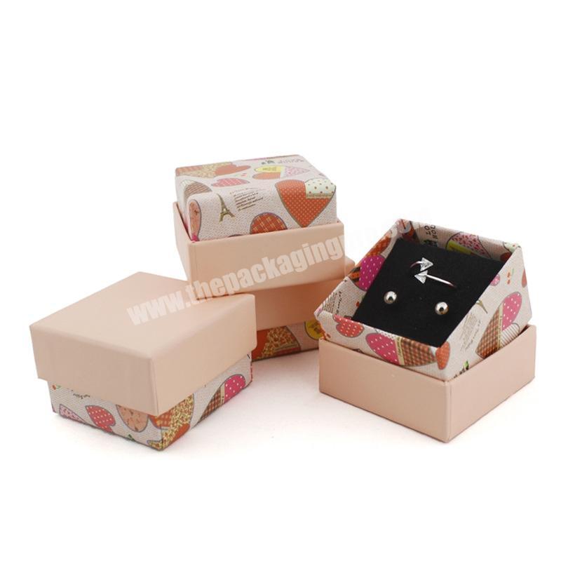 Cute Pink Heart Earrings Jewelry Set Gift Packing Paper Ring Box