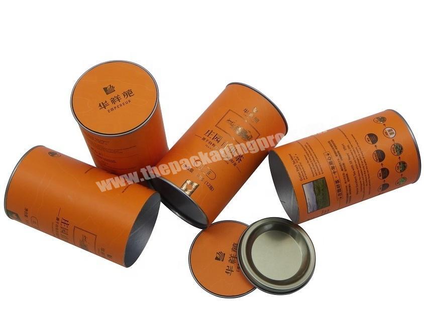 Cylinder Paper Tea Packaging Cans Aluminum Foil Liner with Metal Lid Stucked Cardboard Top