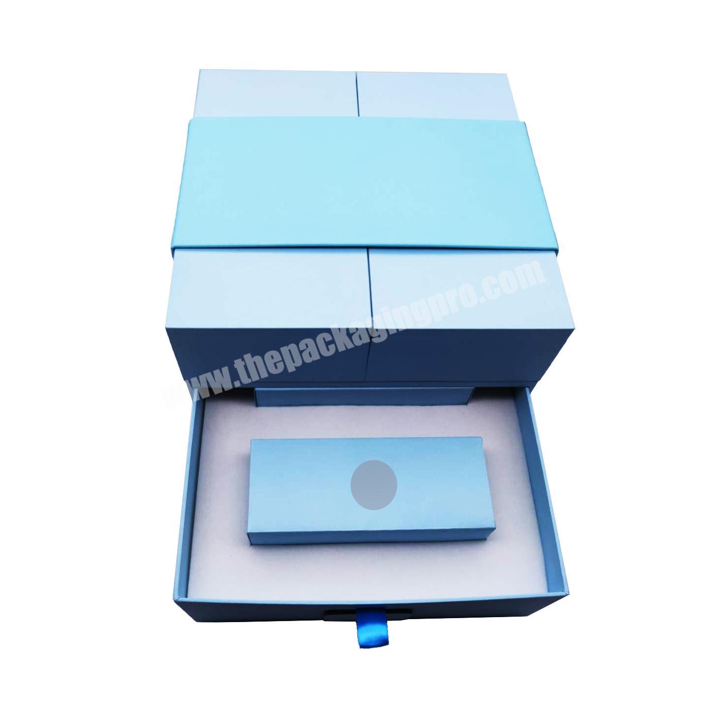 Decorative blue customized China rigid craft packing gift box with lid