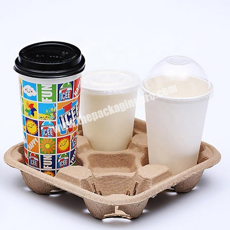 Disposable pulp mould pack coffee cup holder tray drink carriers