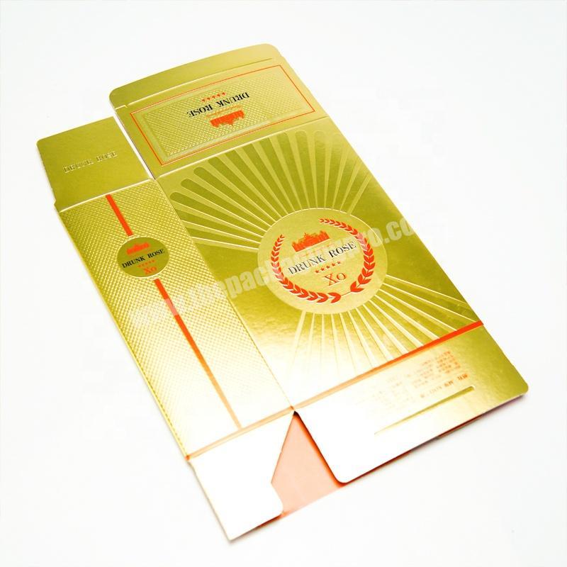 Dongming durable gold white cardboard opposite bright silver cardboard paper brandy box with deep embossing