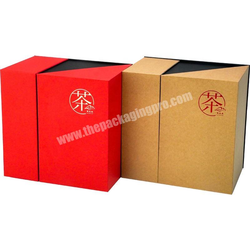 Dongming luxury box unusual shape kraft paper tea fine packaging box logo red gold stamping gift box as birthday present