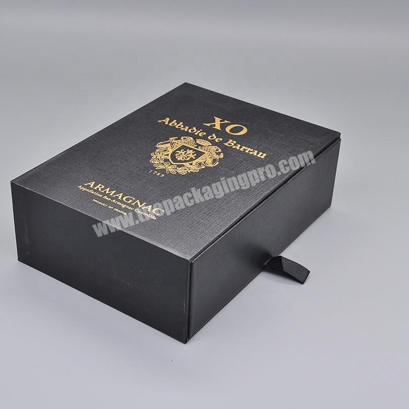 drawer chocolate box luxury black foil gold printing cardboard packaging gift box with insert wine box