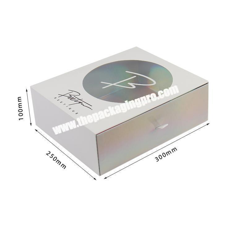 drawer holographic paper box with pvc window custom packaging box