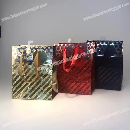 Durable Free Sample Custom Paper Shopping Bags  Foil Paper with Glitter Christmas Gift Bags