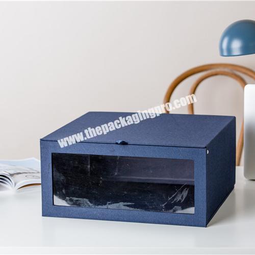 Durable high quality custom square blue paper gift boxes packing gift box with window