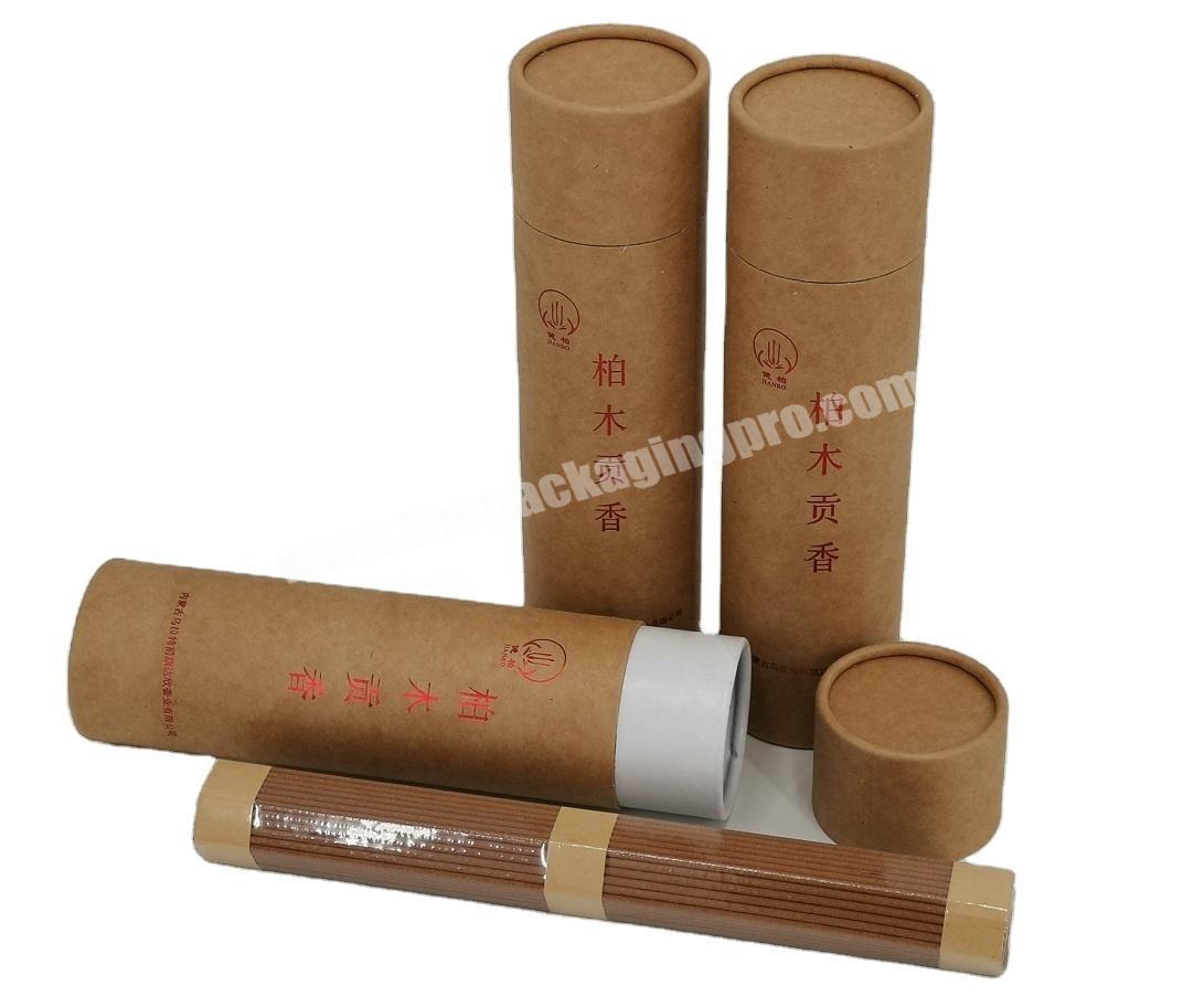 Eco-Friendly Brown Kraft Curled Edge Paper Tube with Hot Red Gold For Incense Stick Packaging