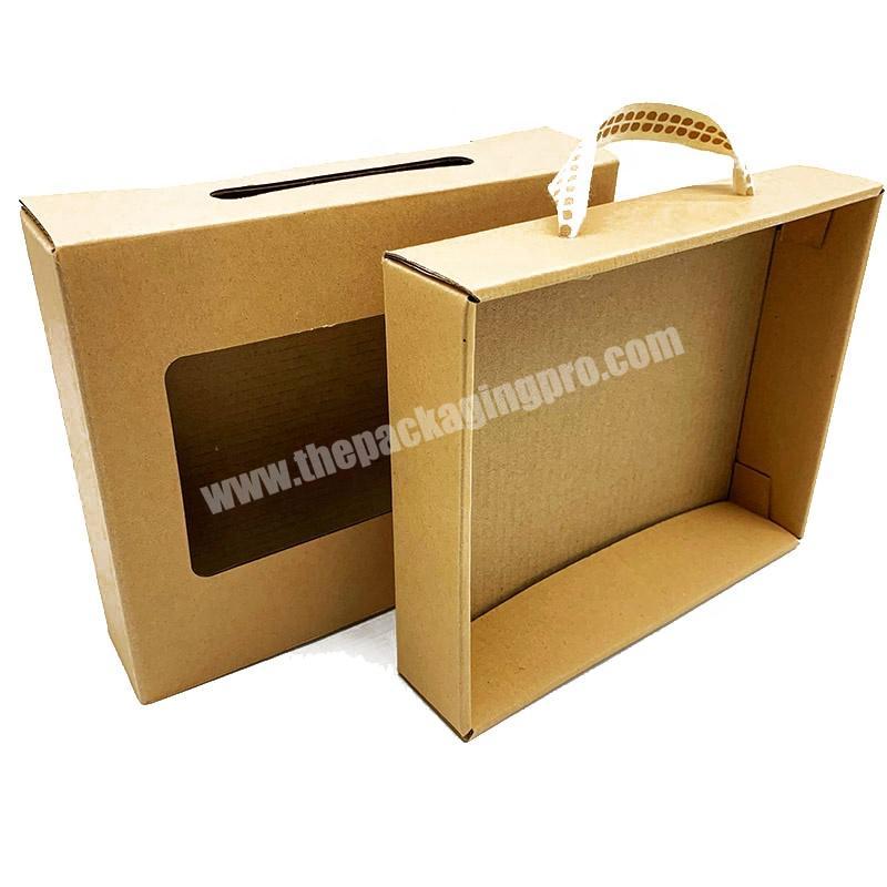 Eco friendly brown kraft paper corrugated folding drawer gift packaging box with clear window