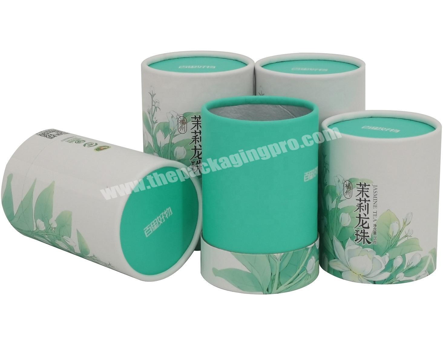 Eco-friendly Cans UV Varnishing Jasmine Tea Packaging Paper Cardboard Tube with Rolled Edge
