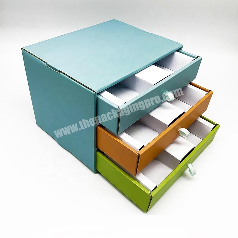 Eco friendly corrugated paper folding drawer packaging gift box with ribbon closure