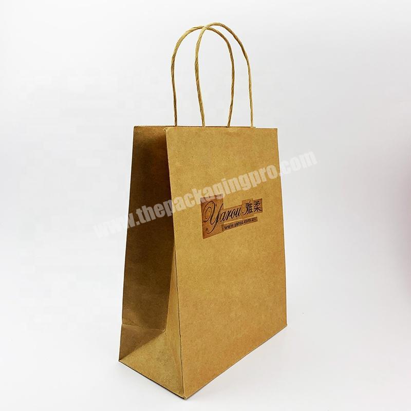 ECO friendly custom logo recycled brown kraft paper gift shopping packaging paper string bag with handle