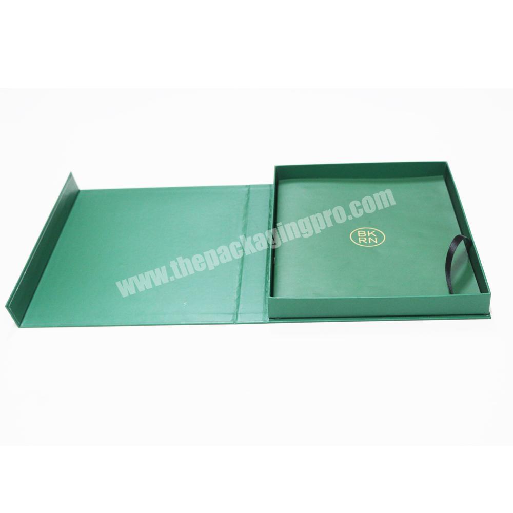 Eco friendly logo gold foil and embossed paper gift box folded with magnetic flap