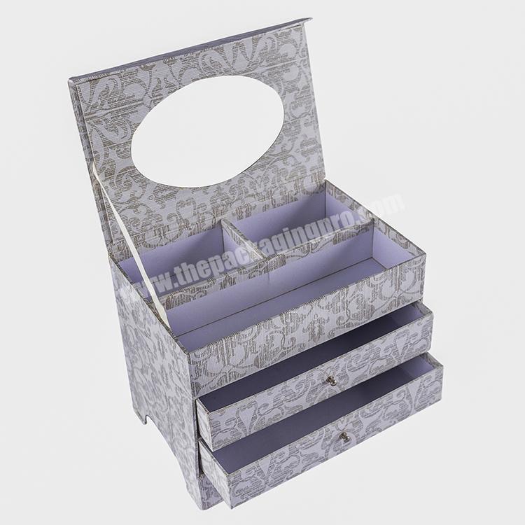 Eco-Friendly Retro Cosmetic And Jewellery Storage Box Cardboard Jewelry Organizer Box Drawer Box For Jewellery With Mirror
