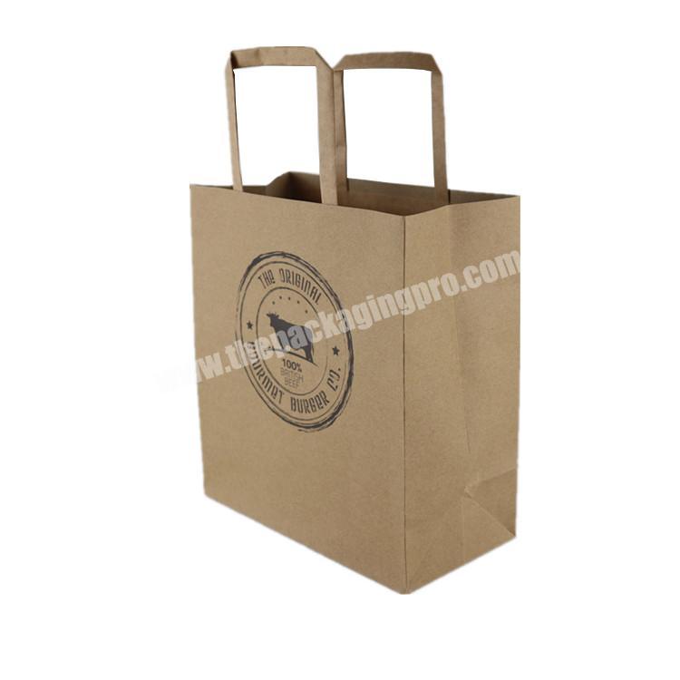 Eco-friendly strong brown kraft paper carrier take away bags with handle