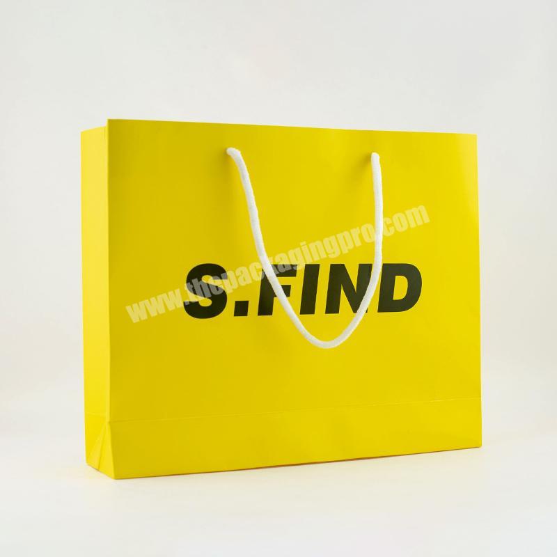 Eco Friendly Yellow Paper Shopping Bag Ladies Handbag Gift Packaging Bag With Cotton Rope Handles