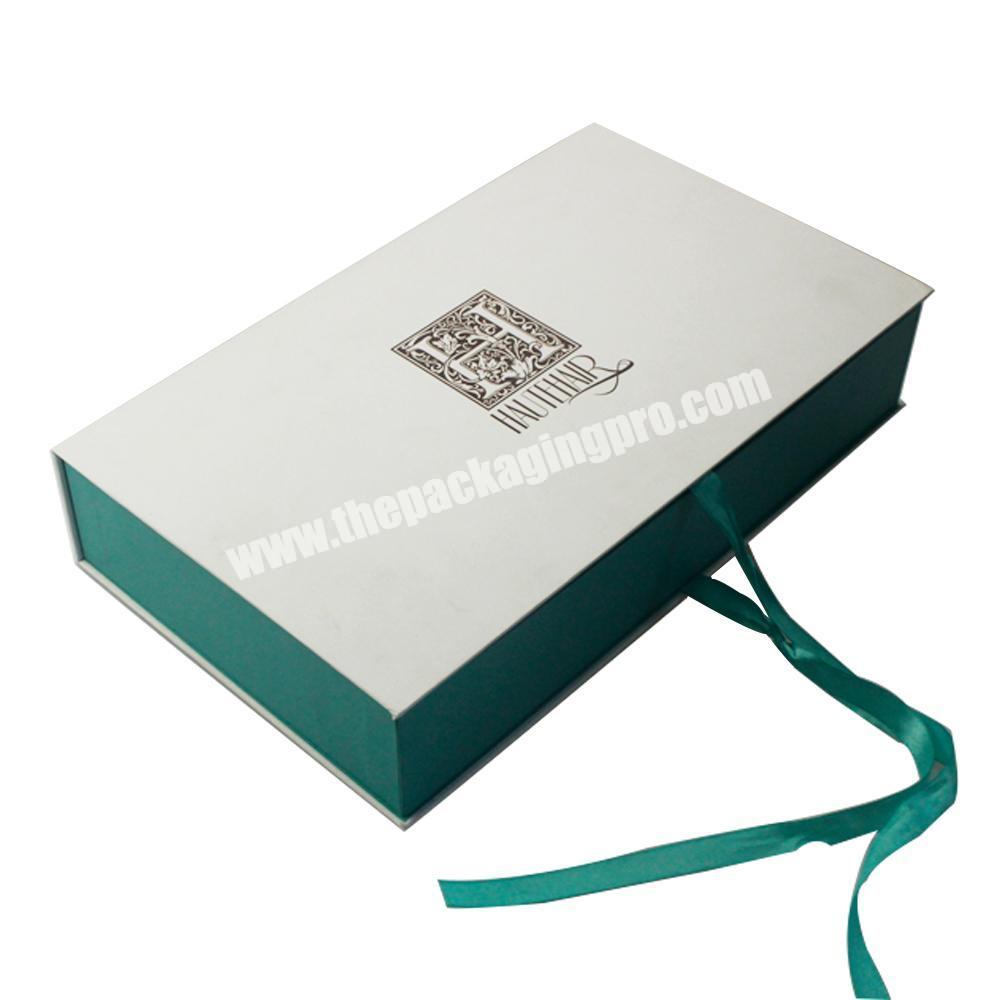 Elegant custom logo printed empty rigid cardboard hair extensions packaging box with ribbon