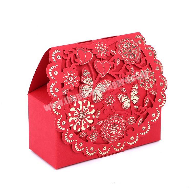 Elegant Red Laser Cut Fancy Paper Packaging Wedding Gift Sweet Chocolate Candy Box