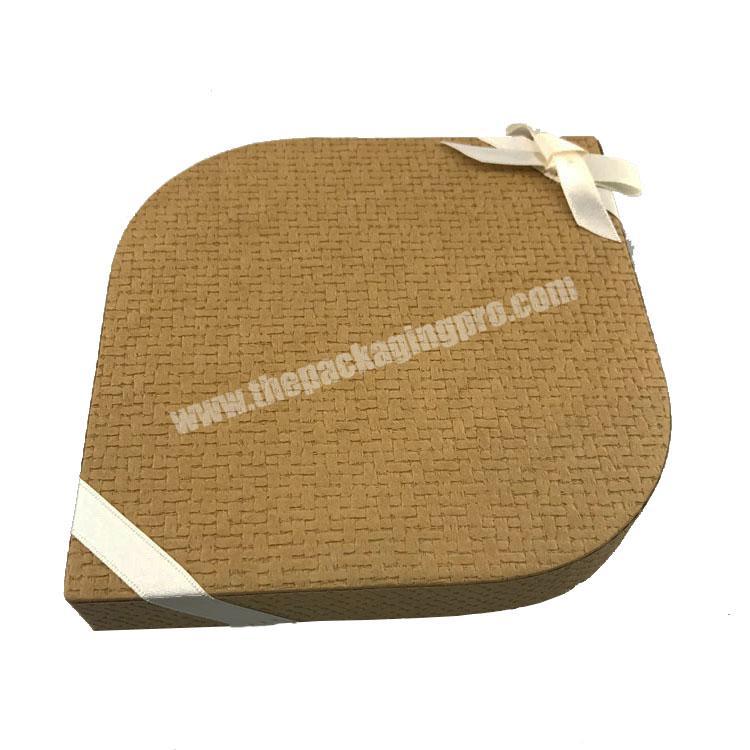elegant special shape weave pattern texture paper gift box with ribbon and bowknot closure