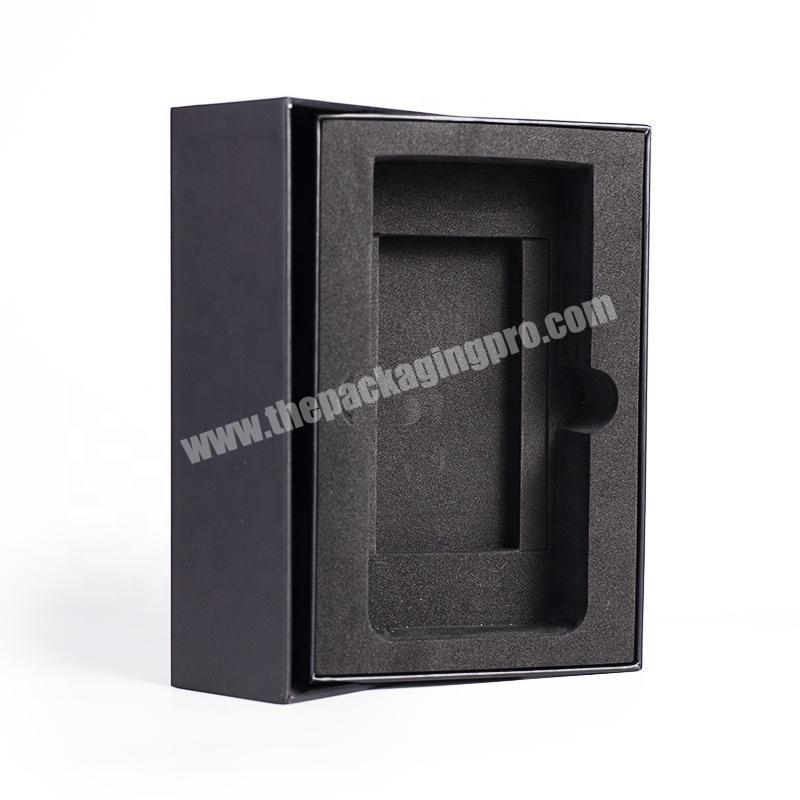 Elegant spot UV logo printing black smart packing box for cell phone
