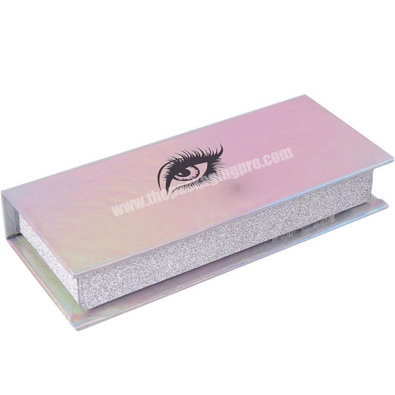Empty eyelash packaging with custom logo luxury holographic paper false eyelash packaging box
