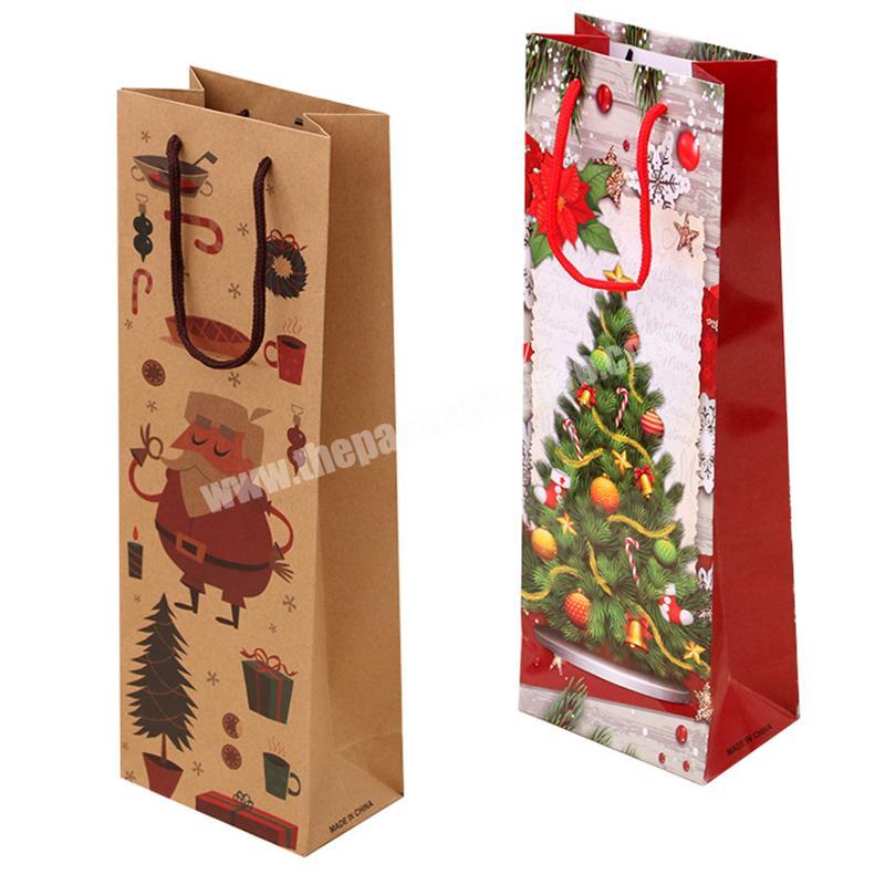 Factory Christmas Kraft Paper Wine Bottle Gift Bags Christmas Wine Bottle Packaging Paper Bags For Gifts Xmas Party Favor