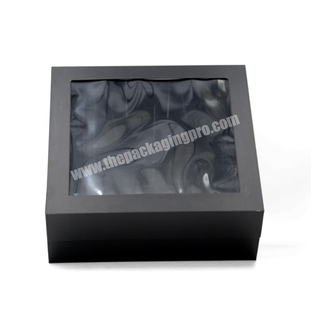 Factory custom cardboard clothing paper box black gift box with a pvc window
