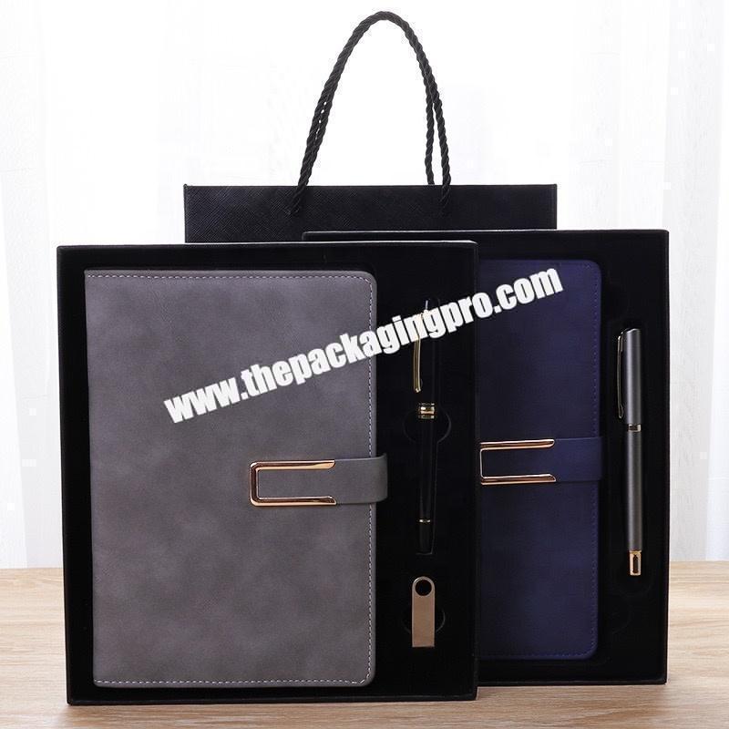 Factory Custom Dark Blue PU Leather Planner Notebook Logo Printed Plain Hardcover A5 B5 Leather Diary Set Gift Notebooks