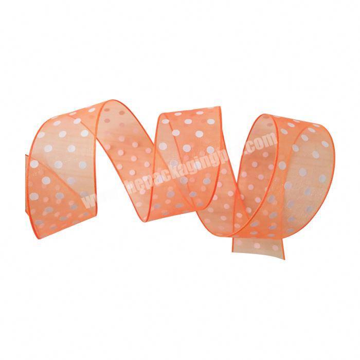 Factory custom logo christmas nylon polka dot printed organza ribbon