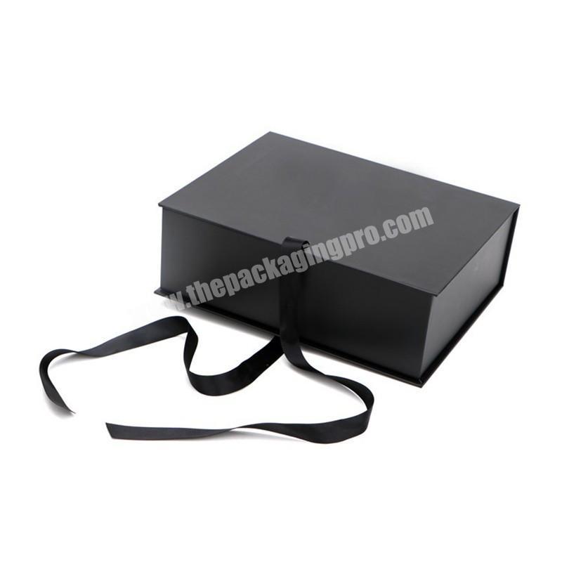 Factory Custom Logo Hot Stamping Black Cardboard Book Gift Box with Ribbon