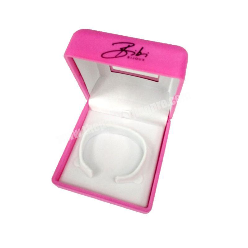 Factory Custom Lovely Pink Velvet Jewelry Bracelet Gift Box With Foam Insert And PVC Window.