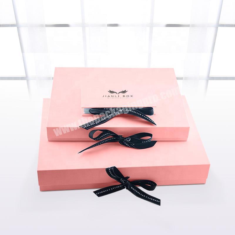 factory custom luxury pink favor ribbon box gift foldable gift box package with ribbon closure  handle and bow