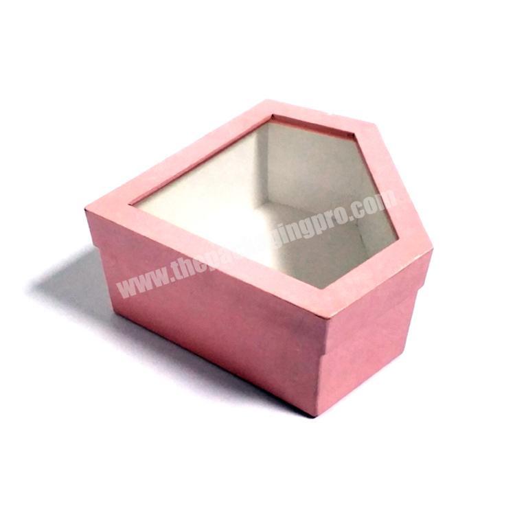 Factory custom new diamond shaped wedding candy paper box with clear lid