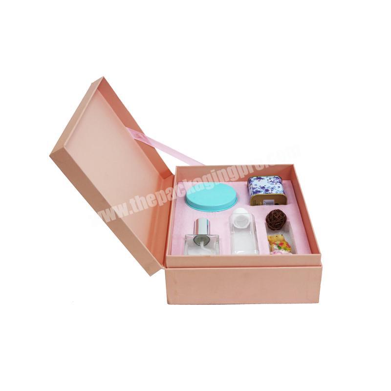 Factory custom printing paper box Clamshell cosmetic creams display packaging with ribbon and blister inner tray