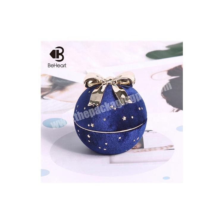Factory Customize Handmade Blue Gold Package Round Bow Jewelry Boxes Jewelry Corduroy Box Packaging