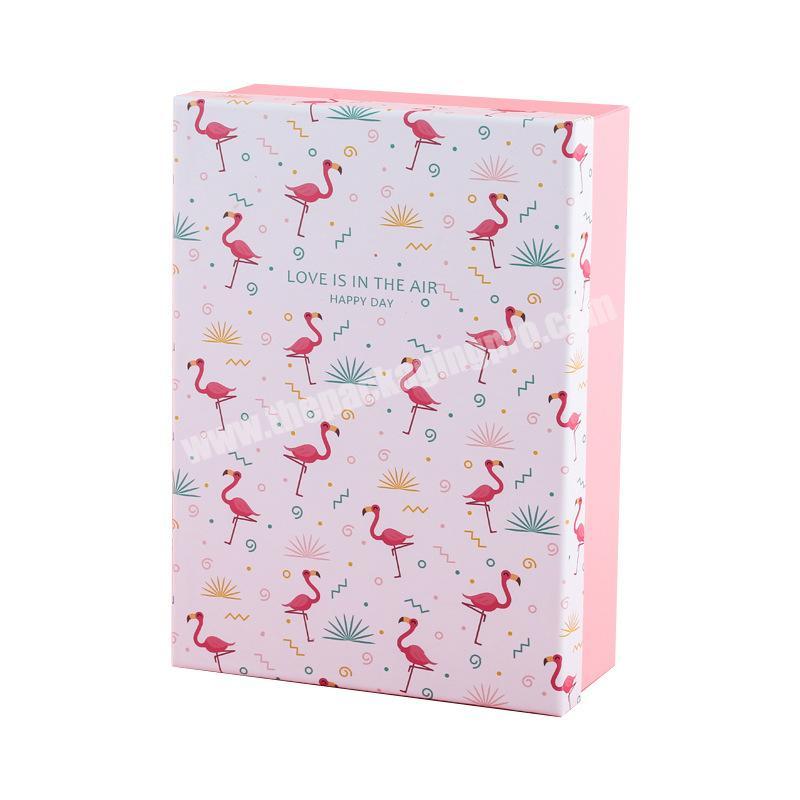 Factory customized flamingo style rigid cardboard lift cover pink gift box carton luxury packaging box