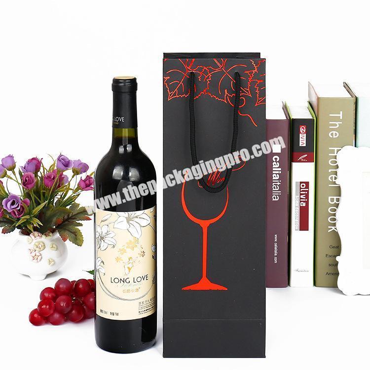 Factory Customized Luxury Small Wine Packing Paper Shopping Bag Black Kraft Cardboard Paper Bag For Drinks Wine Logo Gold Silver