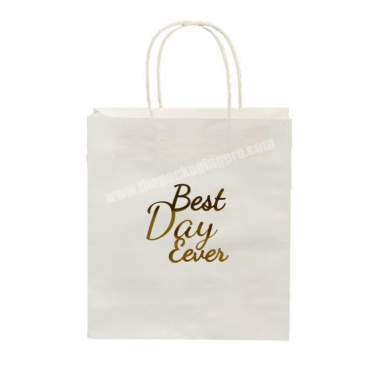 Factory Direct Sale High End Good Quality Custom Gold Stamping Logo White Kraft Paper Bag