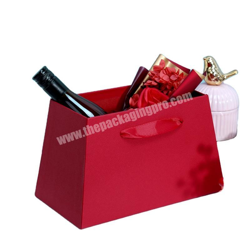 Factory made new red trapezoidal box portable wedding flower box handy gift box