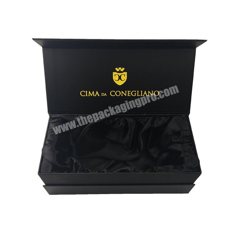 Factory made wine gift box with magnet black magnetic closure small