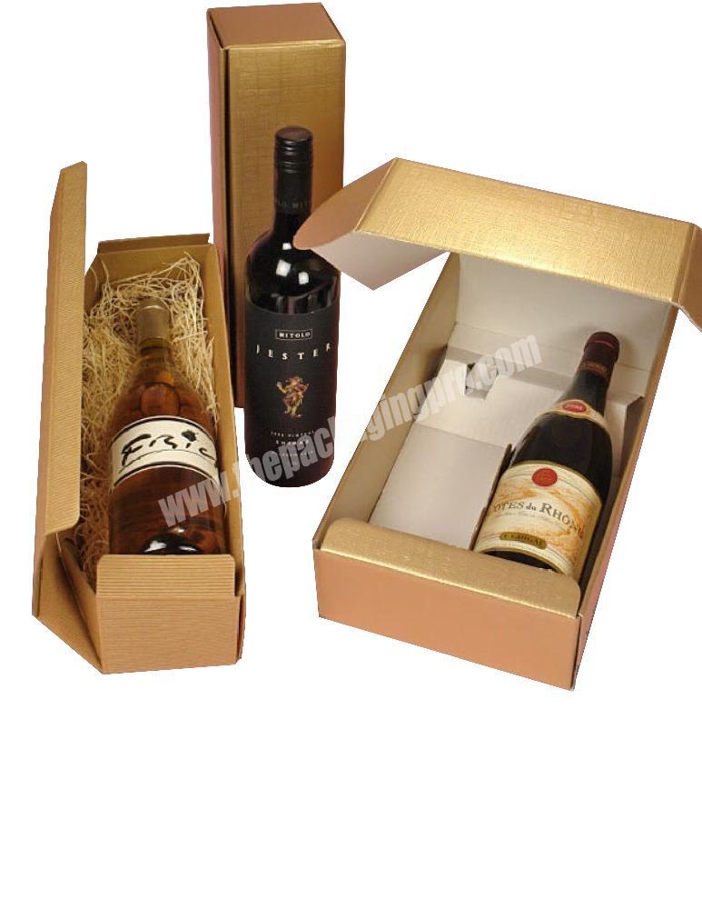 Factory Outlet Foldable Kraft Wine Box with Paper Scrap for Single Wine or Double Wine Packaging