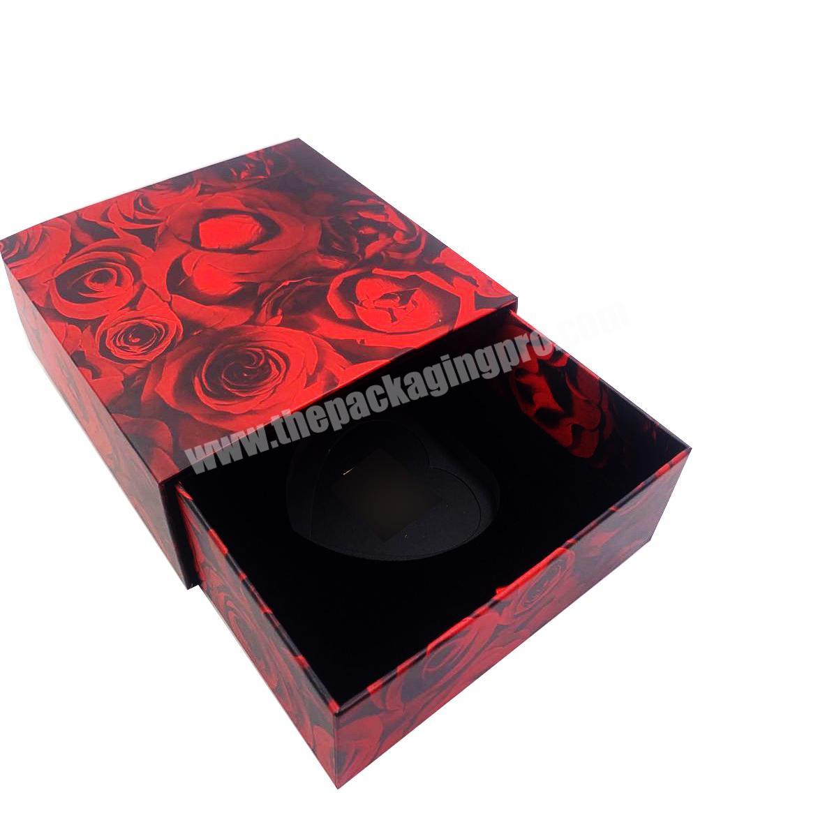 Factory sale square ribbon small beauty packaging slide gift drawer paperboard box