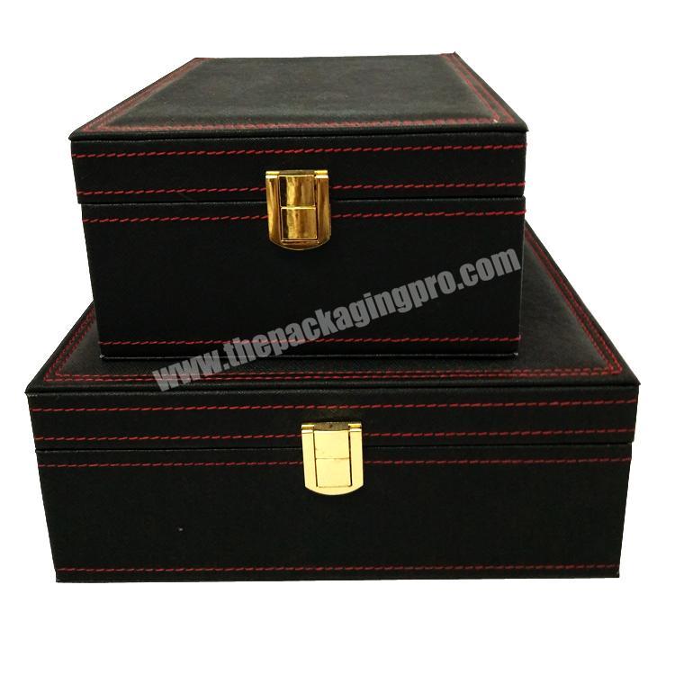 Factory Wholesale Elegant PU Leather Gift Box For Wine And Wine Cup.Custom Wine Packaging Box With Metal Lock