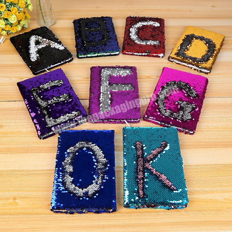 Factory Wholesale Letter Design Glitter School Dairy Paper A5 Sequin Notebook