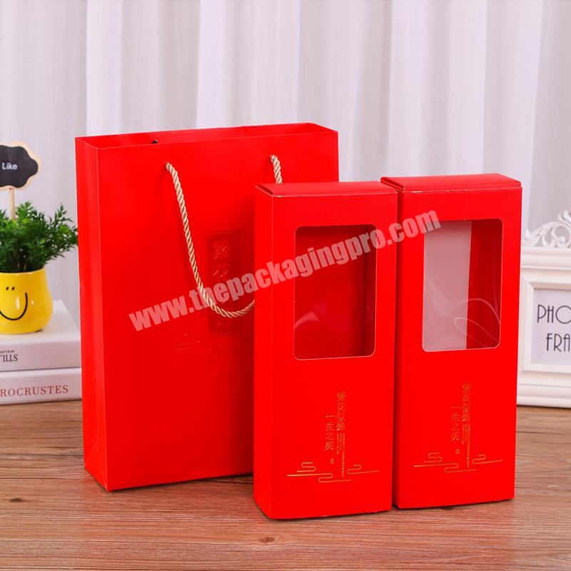 Factory wholesale Red paperboard drawer gift box plastic window opening cardboard gift packaging box