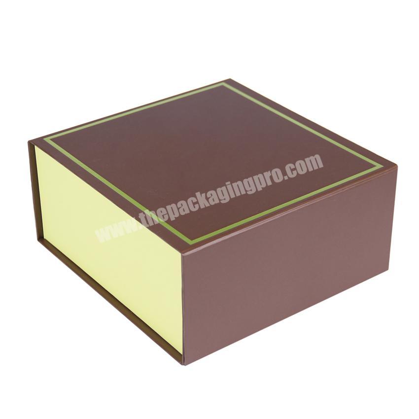 Fancy brown flip top 10x10 gift folding paper boxes with magnetic closure