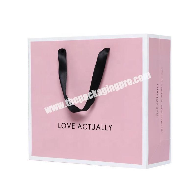 Fancy Customized pink Printed Luxury Gift Paper Shopping Bag with handles