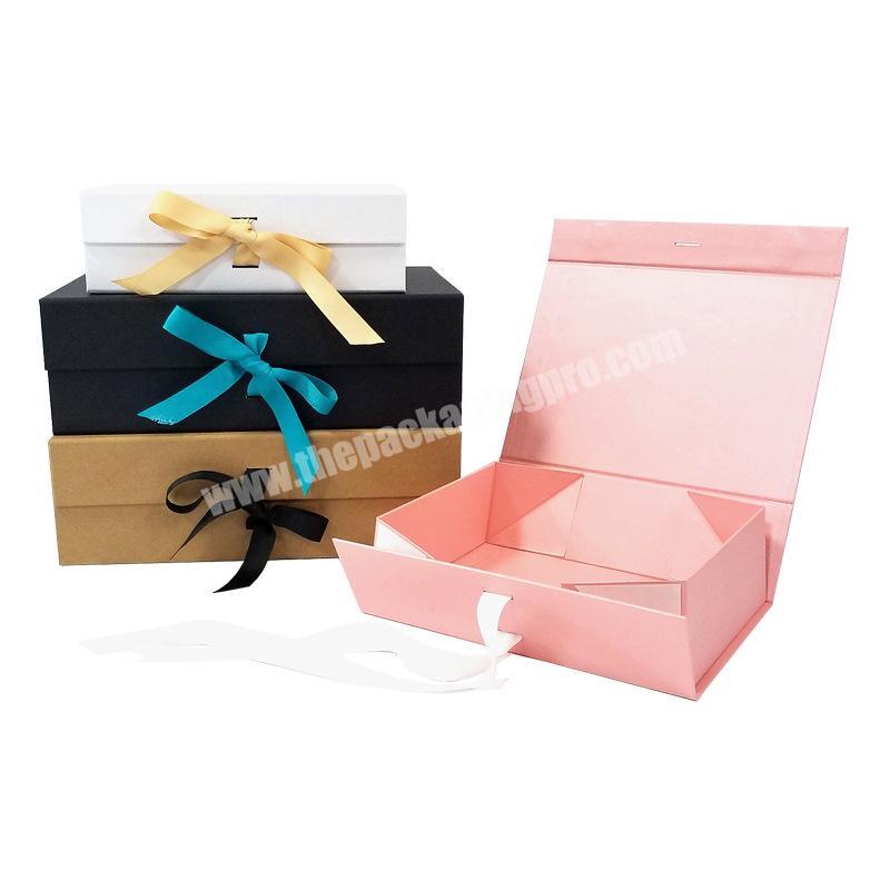 Fancy design custom logo white magnetic gift box with ribbon